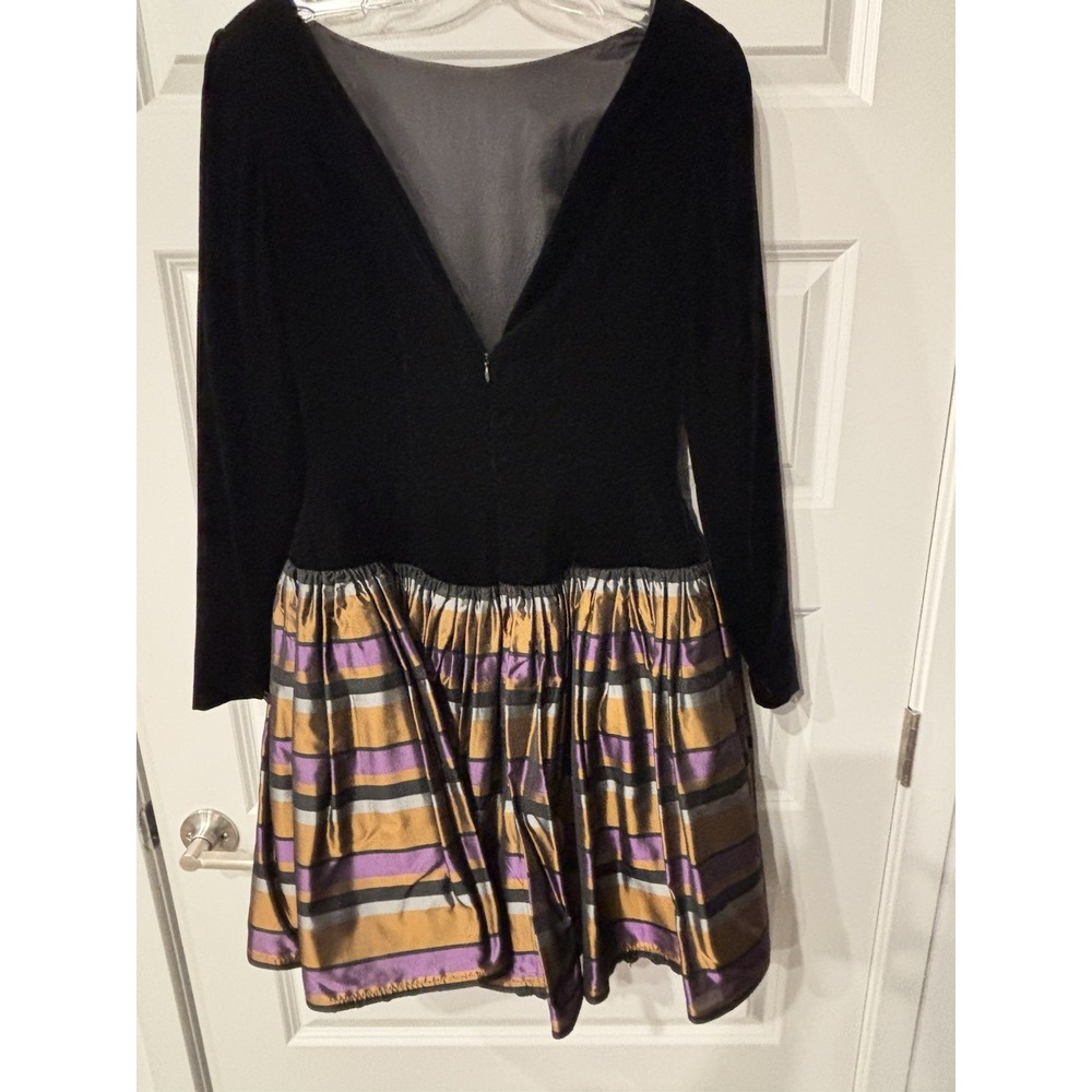 Vintage Bill Blass Evening Dress Sz 6 Black Velvet Metallic Striped Taffeta 80s - Picture 2 of 10